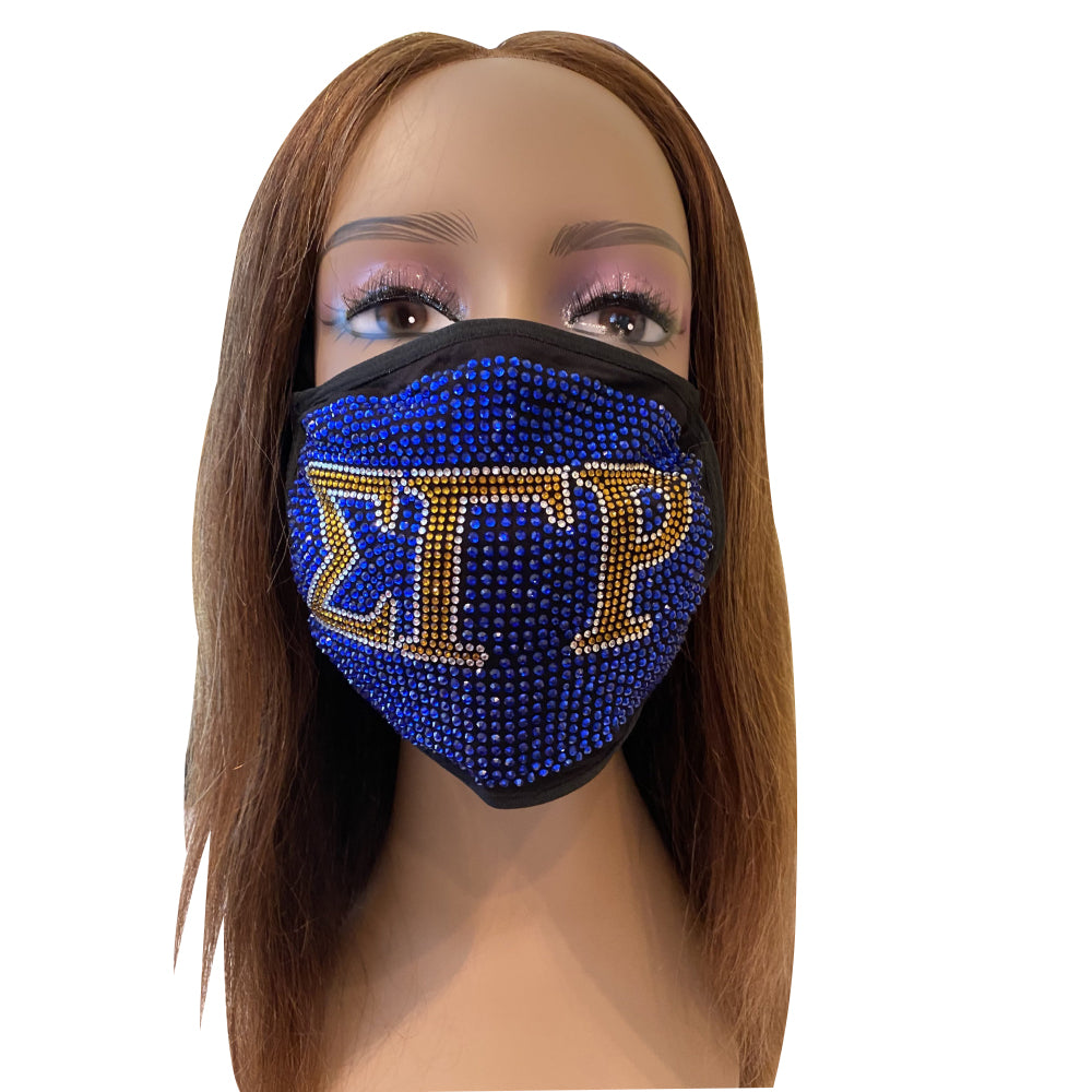 Sigma Gamma Rho Full Rhinestone Bling Face Mask Blue