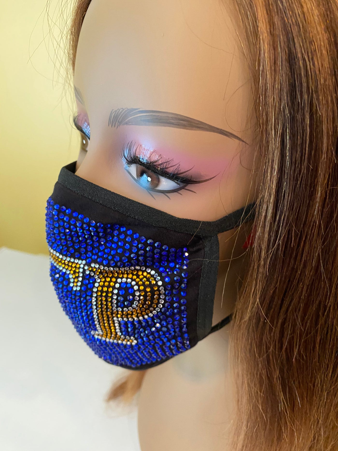 Sigma Gamma Rho Full Rhinestone Bling Face Mask Blue | Simply For Us