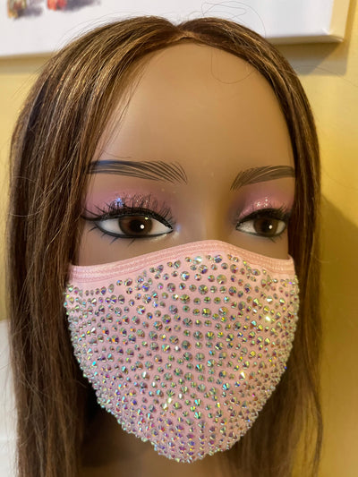 New Pink AB Crystal Bling Face Mask