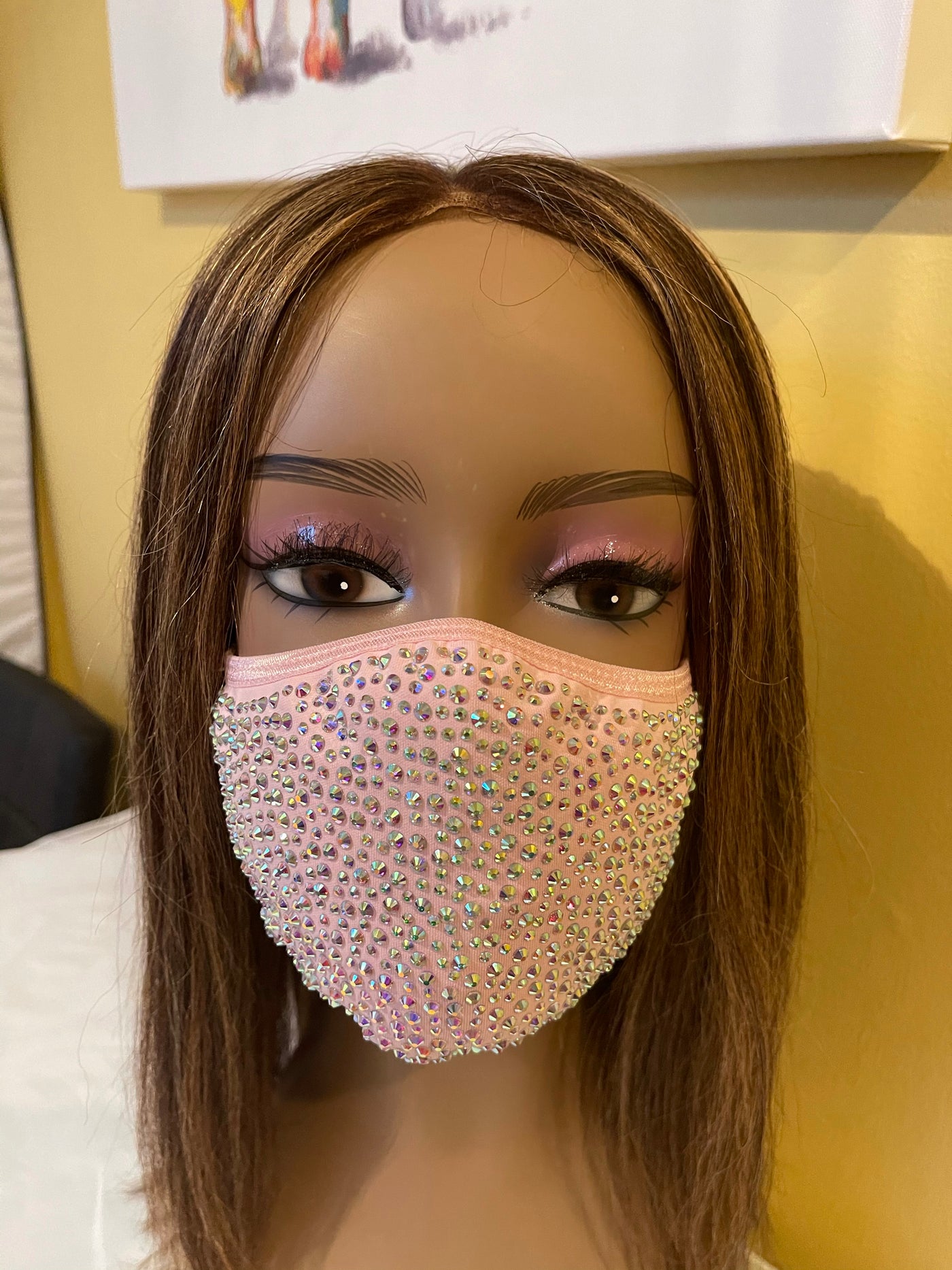 New Pink AB Crystal Bling Face Mask