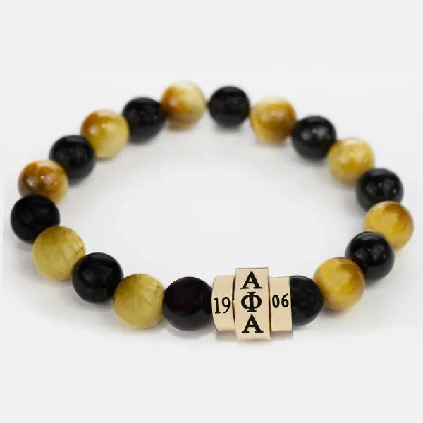 Alpha Phi Alpha Natural Stone Bead Bracelet Black and Gold