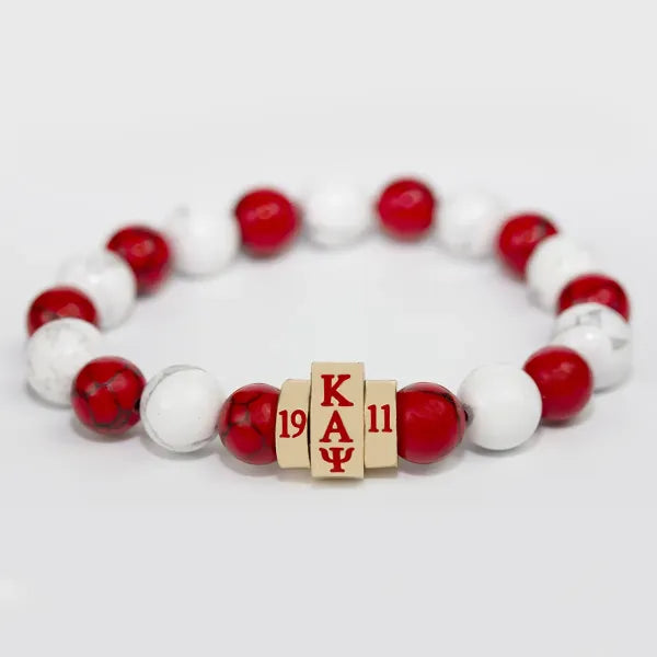 Kappa Alpha Psi Natural Stone Bracelet Red And White