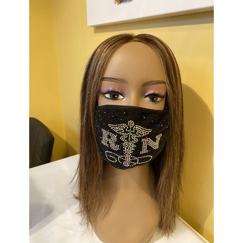 Nurse Caduceus with AB Crystals Bling Face Mask | Simply For Us