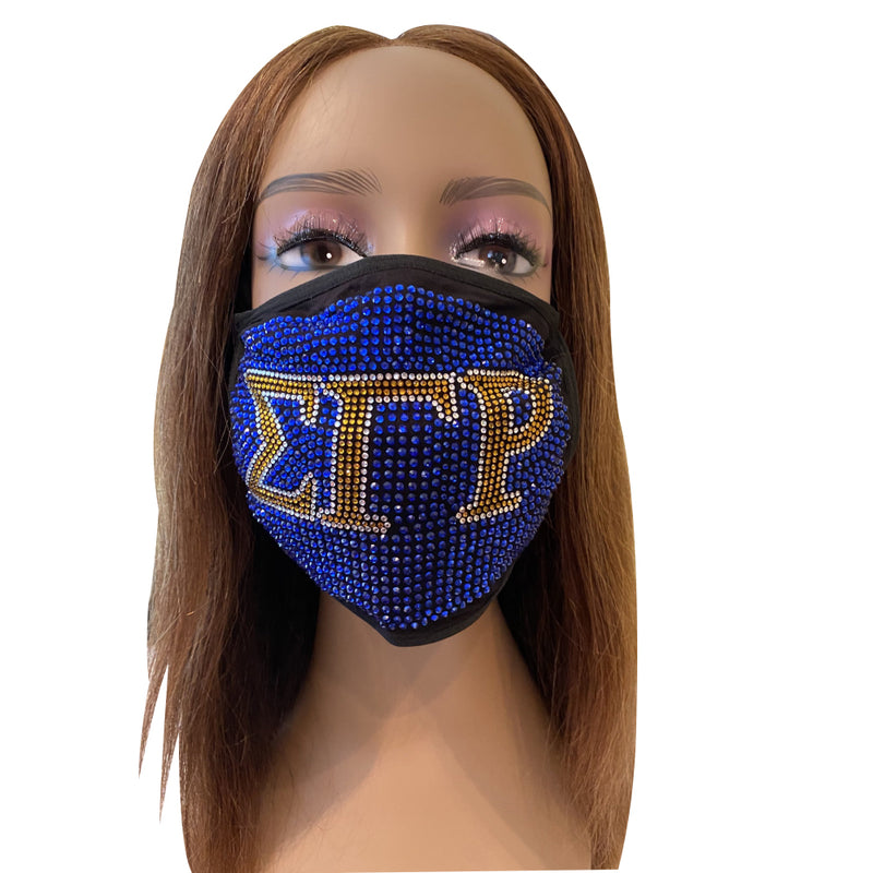 Sigma Gamma Rho Full Rhinestone Bling Face Mask Blue