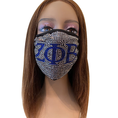 Zeta Phi Beta Full Rhinestone Face Mask With Filter Pocket Clear