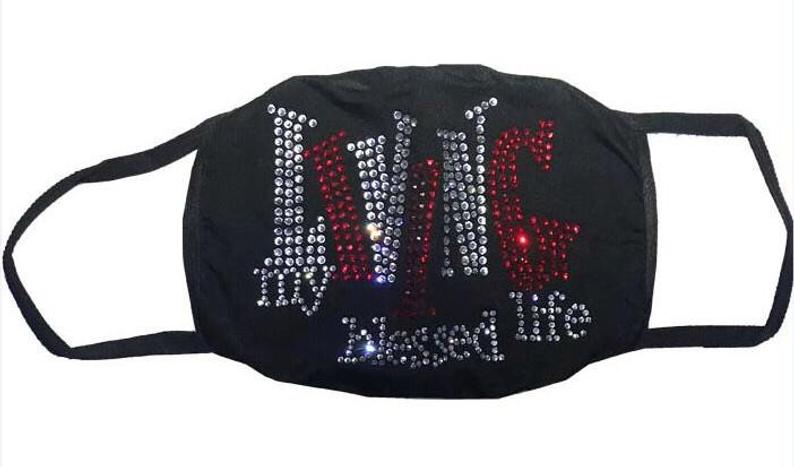 Living My Blessed Life Rhinestone Bling Face Mask Red