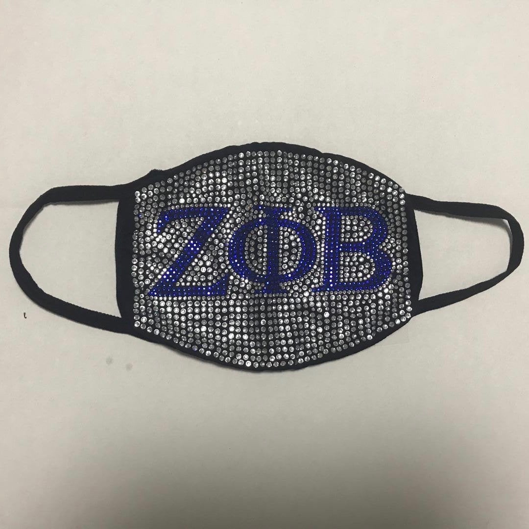 Zeta Phi Beta Full Rhinestone Face Mask With Filter Pocket Clear | Simply For Us