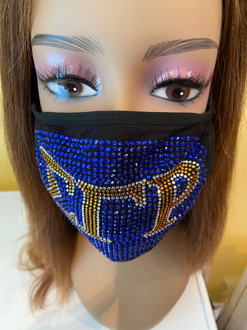 Sigma Gamma Rho Full Rhinestone Bling Face Mask Blue | Simply For Us