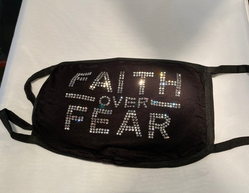 Christian Faith Over Fear Rhinestone Bling Face Mask Clear Crystal | Simply For Us