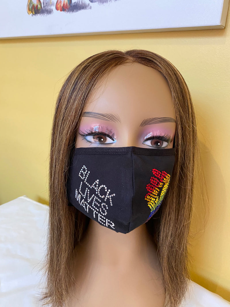 LGBTQ Gay Pride Rainbow Black Lives Matter Bling Mask | Simply For Us