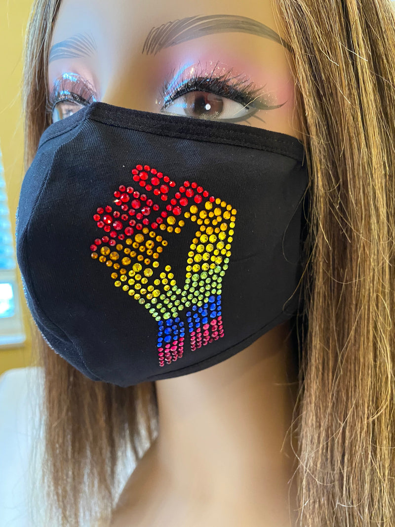 LGBTQ Gay Pride Rainbow Black Lives Matter Bling Mask | Simply For Us