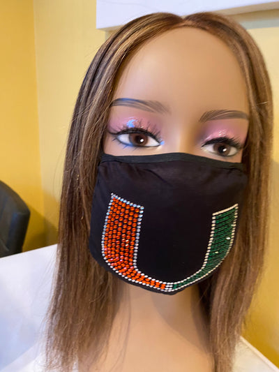 University of Miami Hurricanes Bling Face Mask with Filter Pocket and Filter