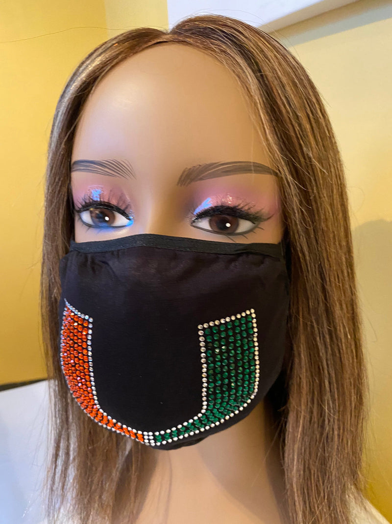 University of Miami Hurricanes Bling Face Mask with Filter Pocket and Filter