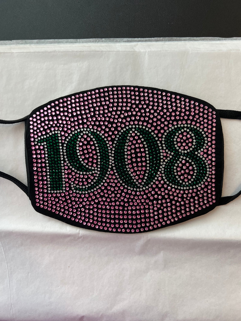 Alpha Kappa Alpha Full Rhinestone 1908 Bling Face Mask Pink
