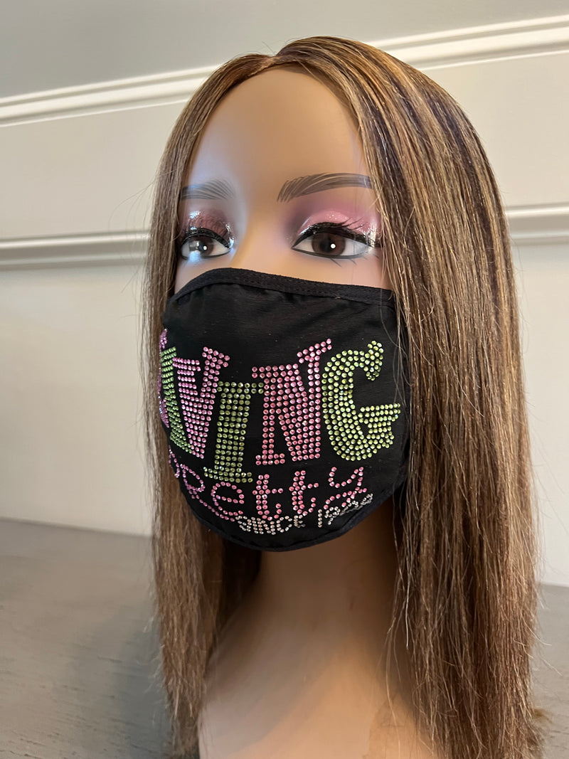 Living Pretty Since 1908 Rhinestone Bling Face Mask Pink