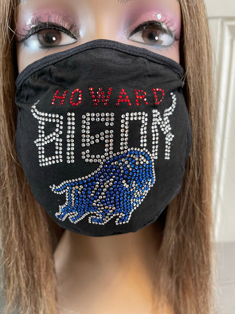 Howard University Bison Bling Rhinestone Face Mask