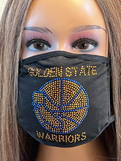 Golden State Warriors Rhinestone Bling Face Mask Washable