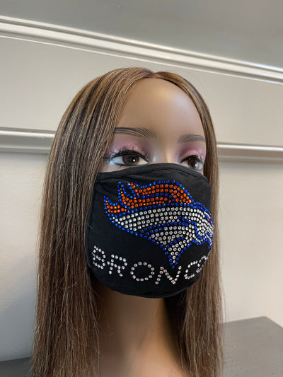 Denver Broncos Bling Rhinestone Face Mask Front Logo Clear Letters