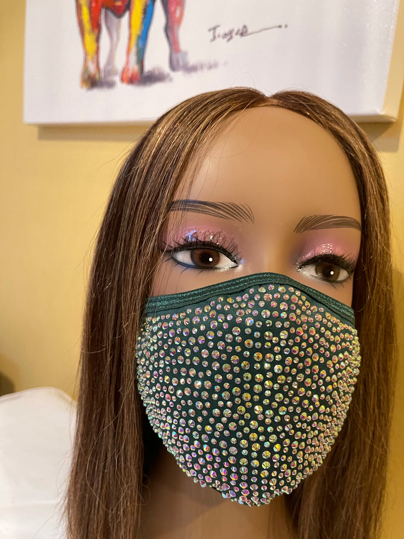 New Green AB Crystal Bling Face Mask