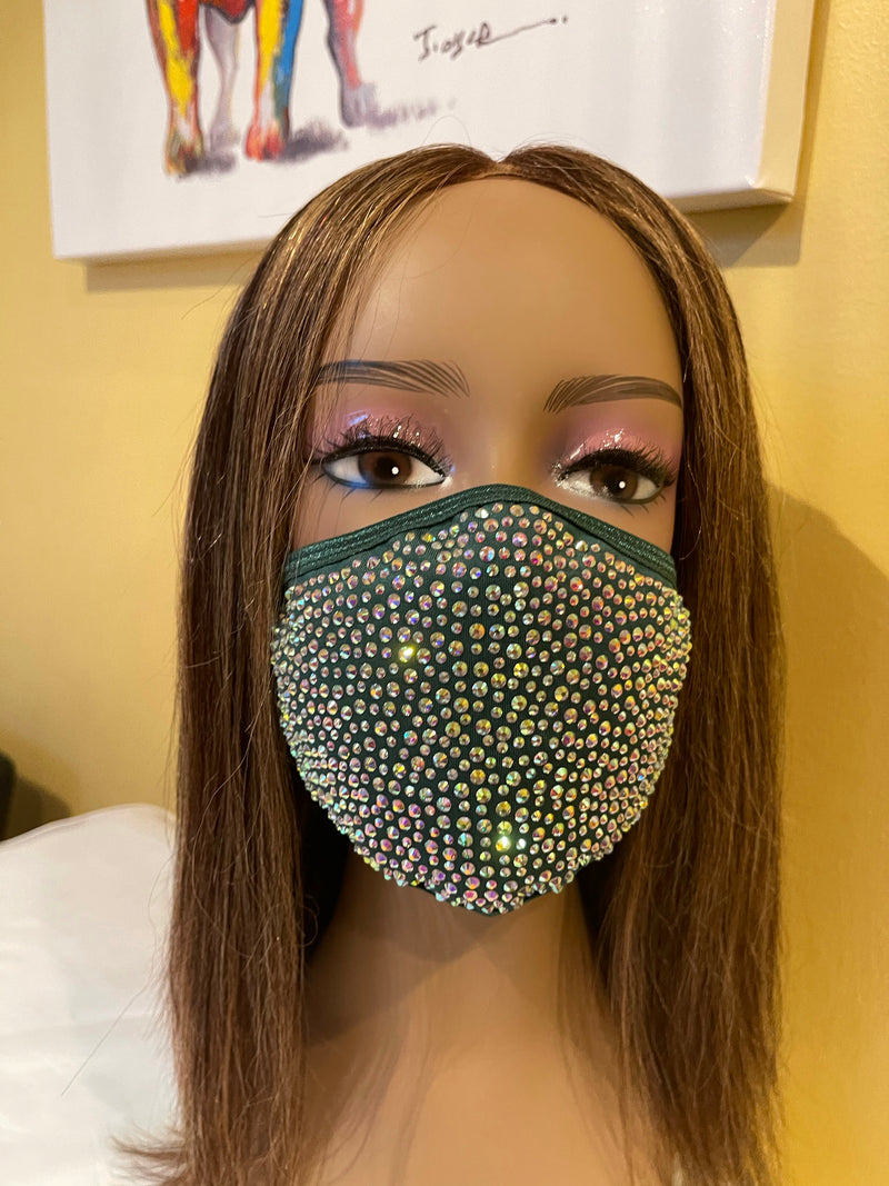 New Green AB Crystal Bling Face Mask