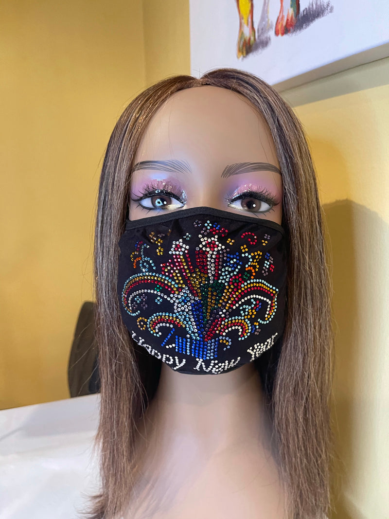 Happy New Year Fireworks Bling Face Mask Multicolor