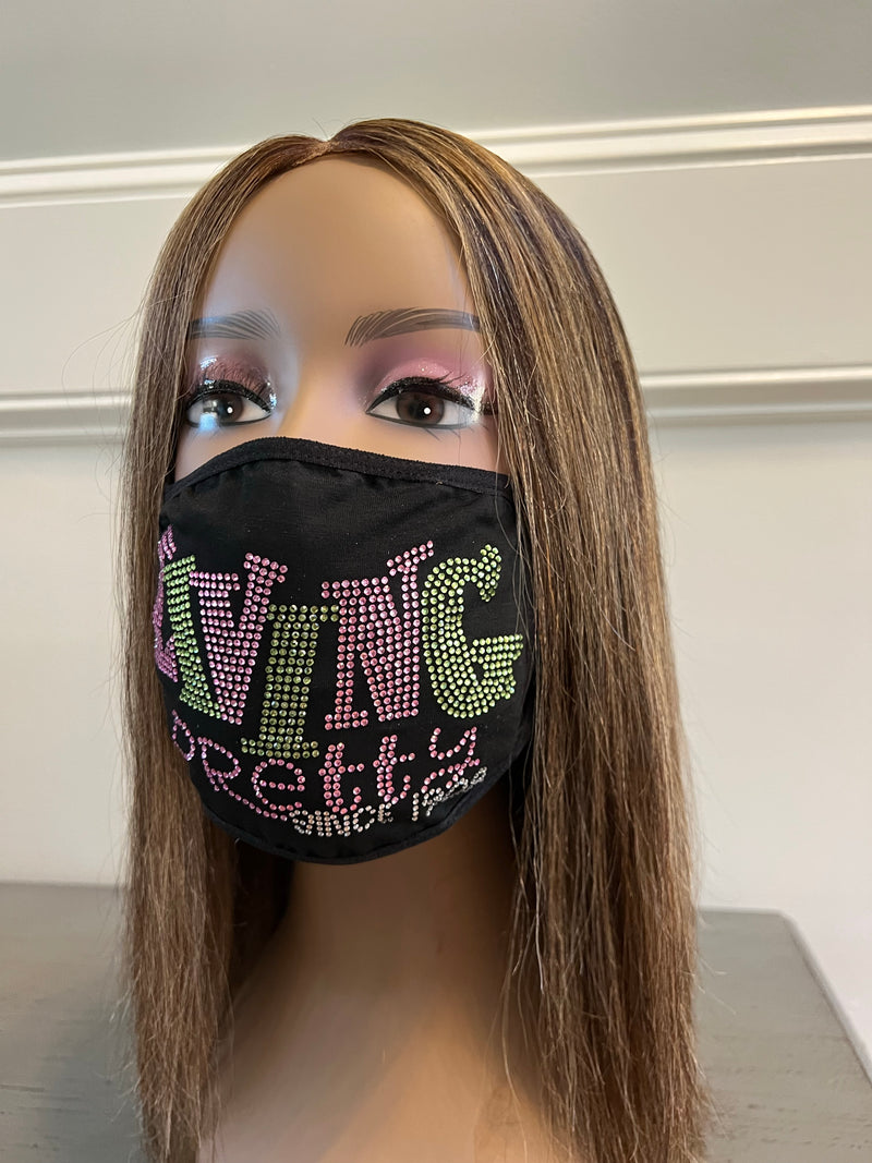 Living Pretty Since 1908 Rhinestone Bling Face Mask Pink