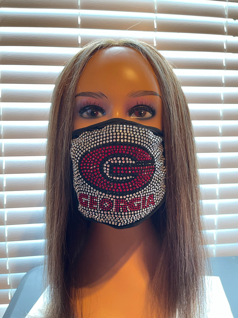 University of Georgia Bulldogs Bling Rhinestone Face Mask Washable Reusable G Logo