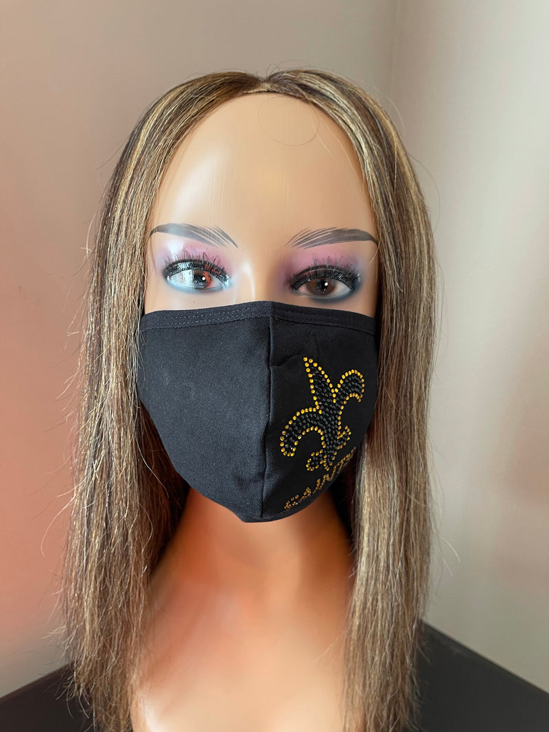 New Orleans Saints Bling Face Mask Black and Gold