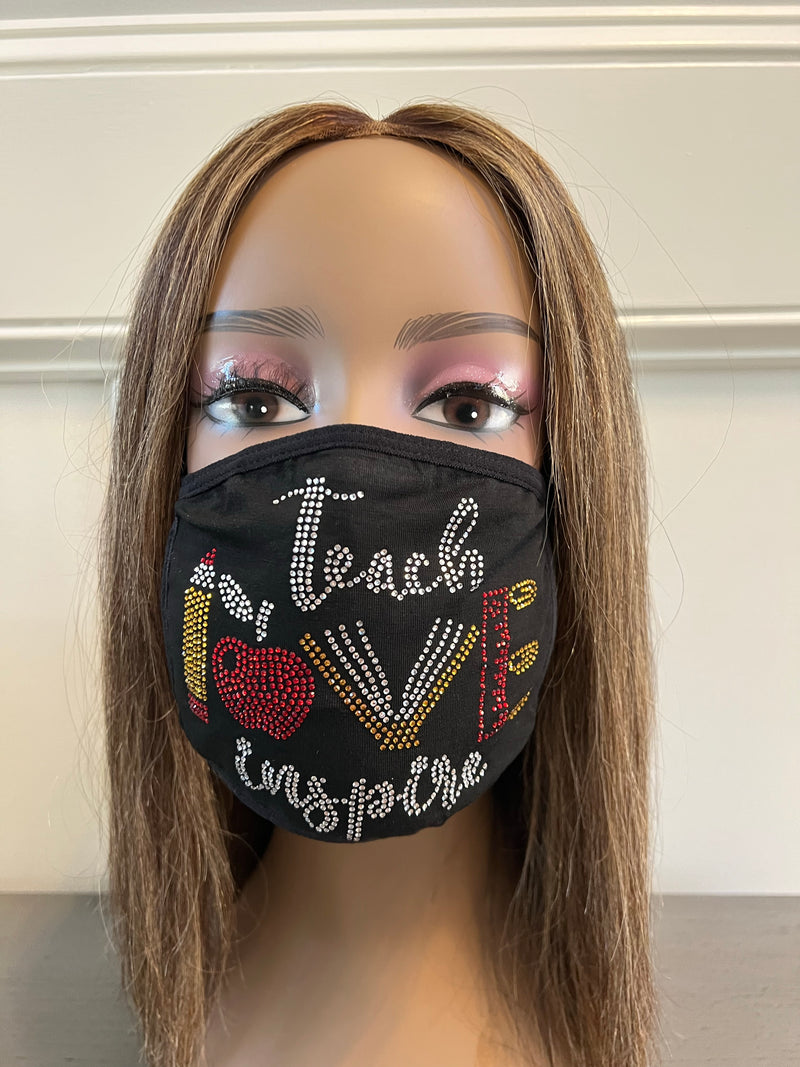 Teacher Inspire Rhinestone Bling Face Mask