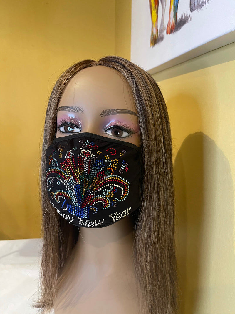 Happy New Year Fireworks Bling Face Mask Multicolor