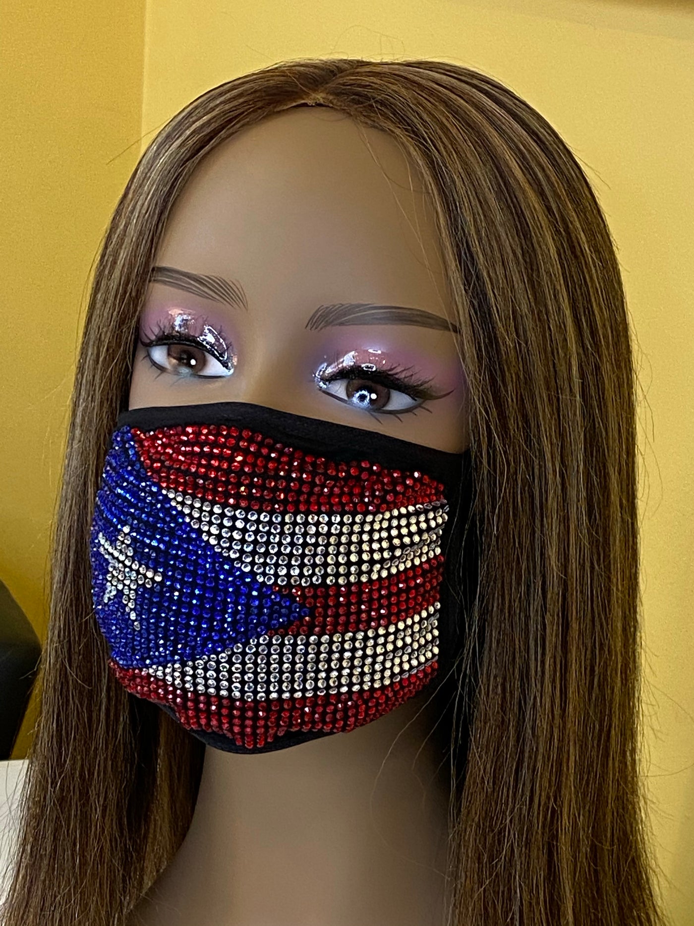 Puerto Rican Flag Bling Face Mask