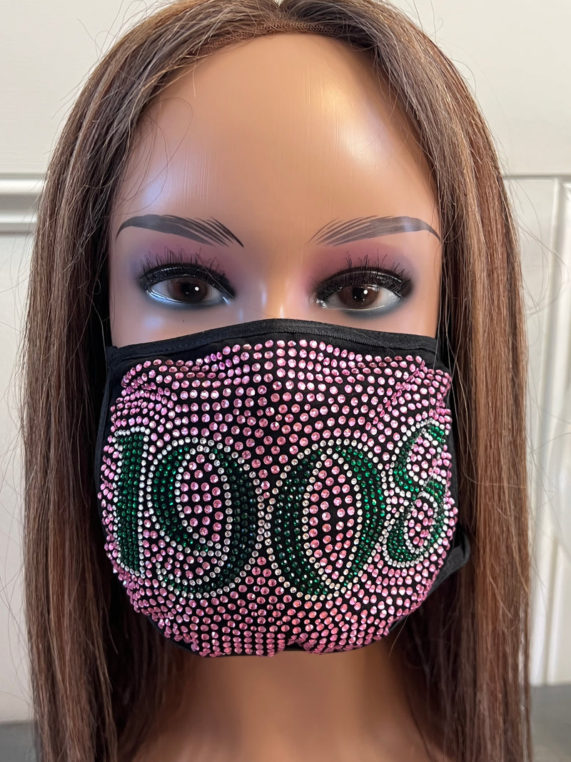 Alpha Kappa Alpha Full Rhinestone 1908 Bling Face Mask Pink