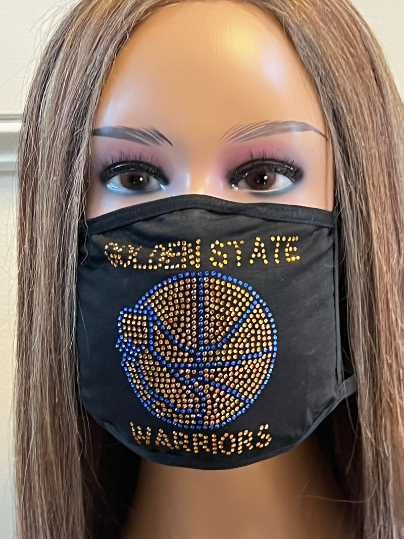 Golden State Warriors Rhinestone Bling Face Mask Washable